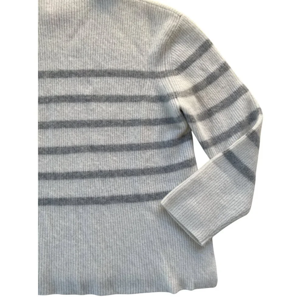 Forte Cashmere Women's XL 100% Cashmere Neutral Stripe Turtleneck Sweater - Picture 3 of 13
